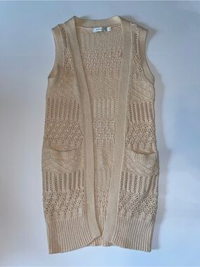 Minkpink Crochet Knit Sleeveless Longline Cardigan Vest Beige See Size Note